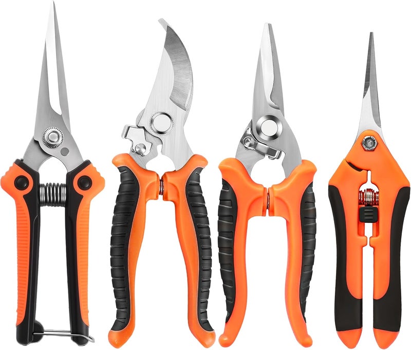 EWPJDK 4 Pack Garden Pruning Shears, Stainless Steel Garden Shears, Gardening Shears, Garden Scissors, Clippers, Pruning Snips, Pruning Shears for Gardening Tools (Orange) - Image 1